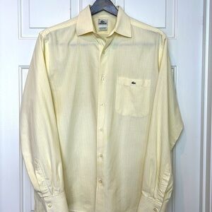 Lacoste Long Sleeve Spread Collar Shirt Large (EU 42) Yellow White Stripe NWOT